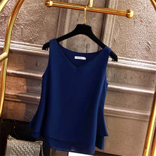 Load image into Gallery viewer, 2019 Women&#39;s blouse Summer sleeveless Chiffon shirt Solid  V-neck