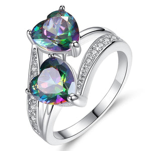 Double Heart Rainbow Ring