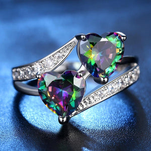 Double Heart Rainbow Ring