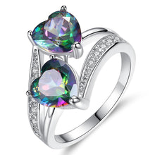 Load image into Gallery viewer, Double Heart Rainbow Ring
